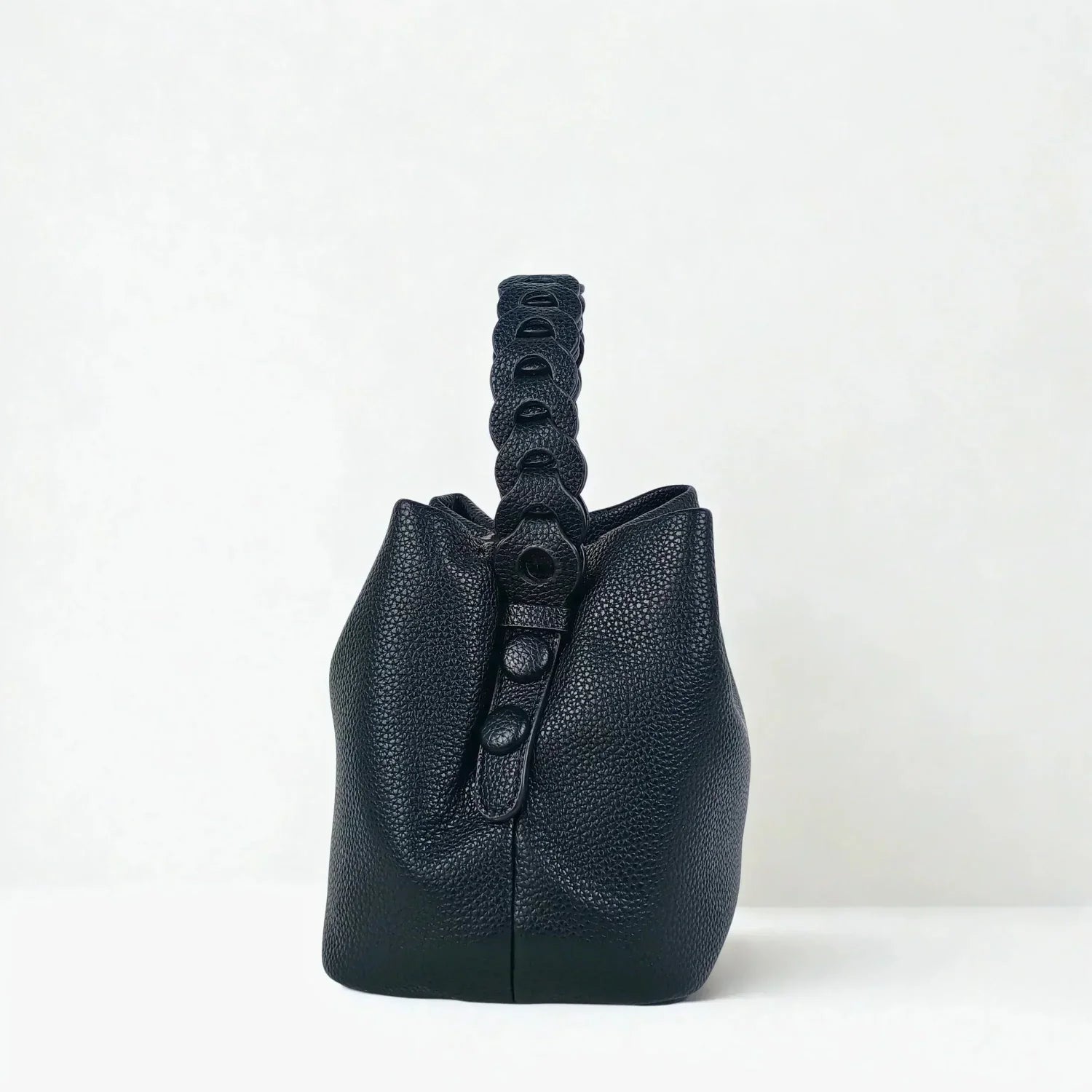 Mustard Yellow Leather Bucket Handbag with Braided Handle - Stile Donna Bags