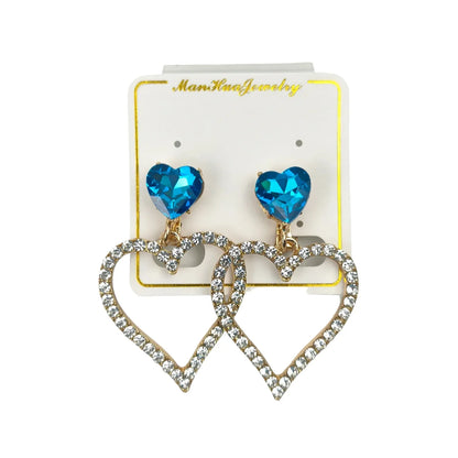 Orecchini a Cuore Pendenti con Cristallo Blu - orecchini cristallo blu