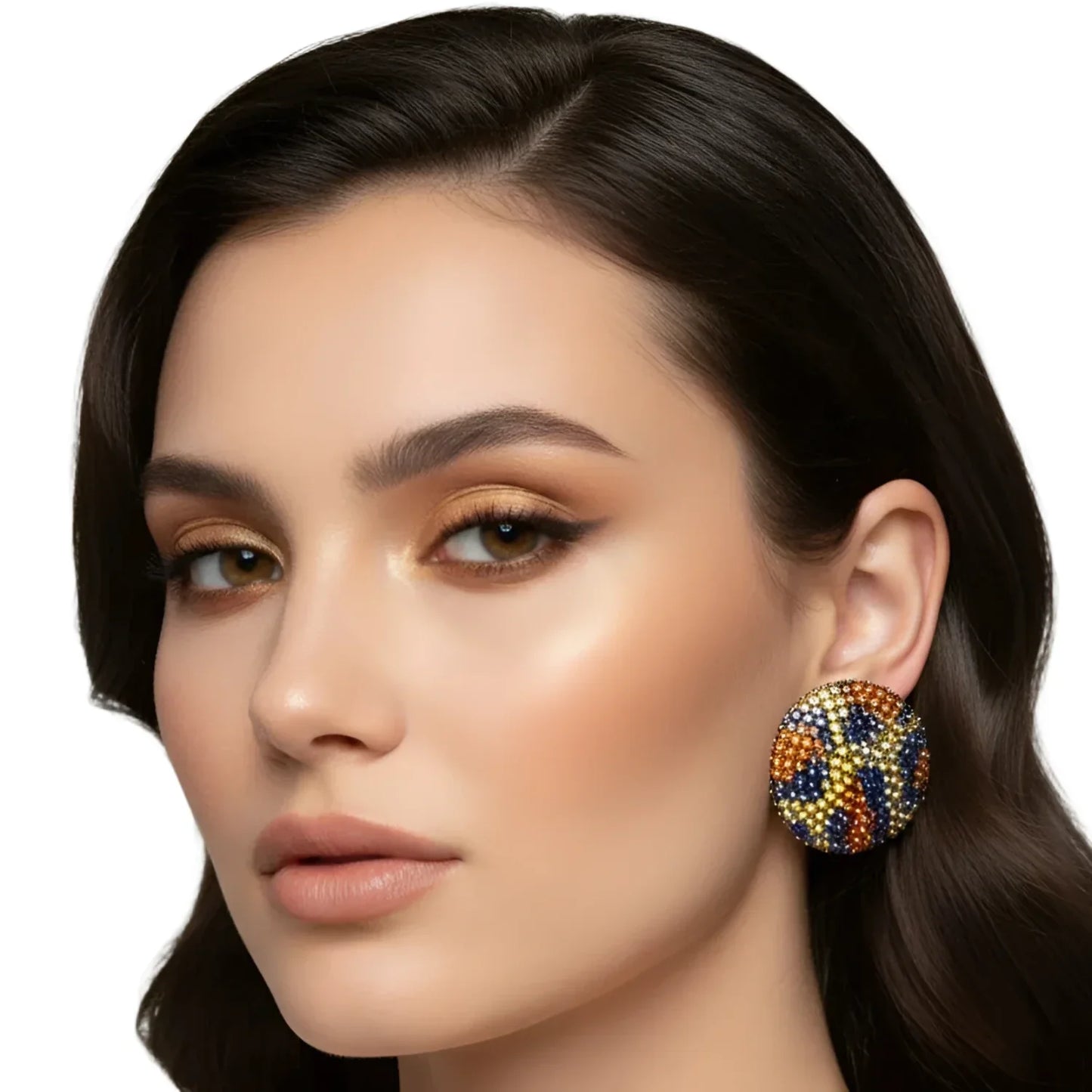 Orecchini a Lobo Rotondi con Cristalli Incastonati - orecchino circolare perline