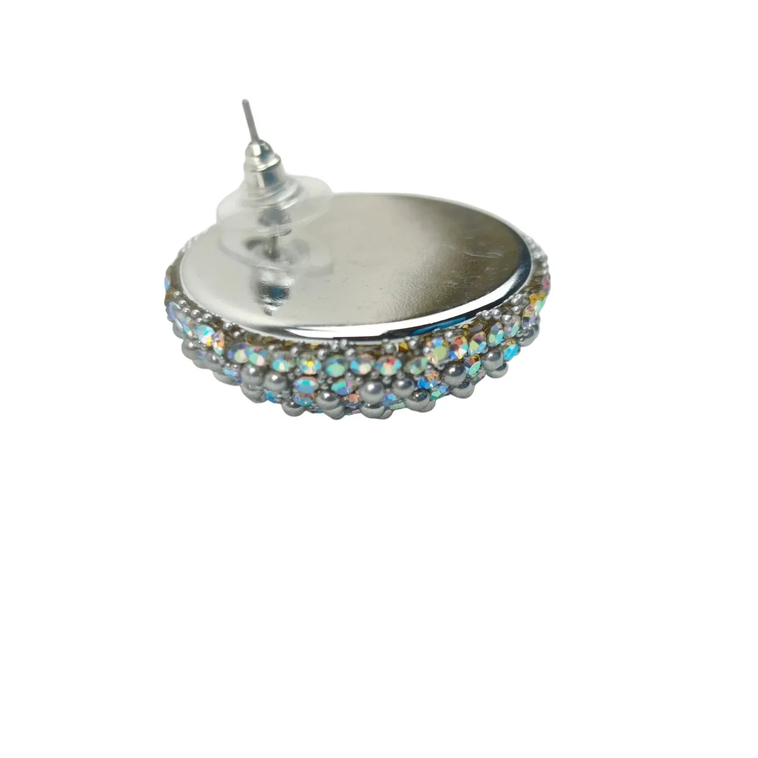 Orecchini a Perno Cupola con Strass Argentati - orecchino perno d’argento