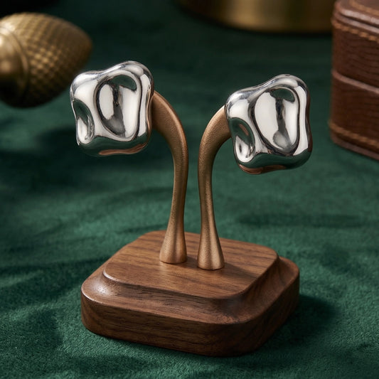 Orecchini a Perno Fluid Wave Argento Lucido - orecchini forma organica