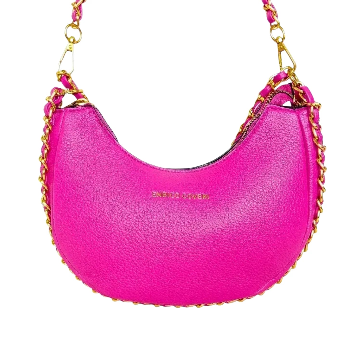Pink Shoulder Bag with gold color chain strap MS-8824 - Stile Donna Bags