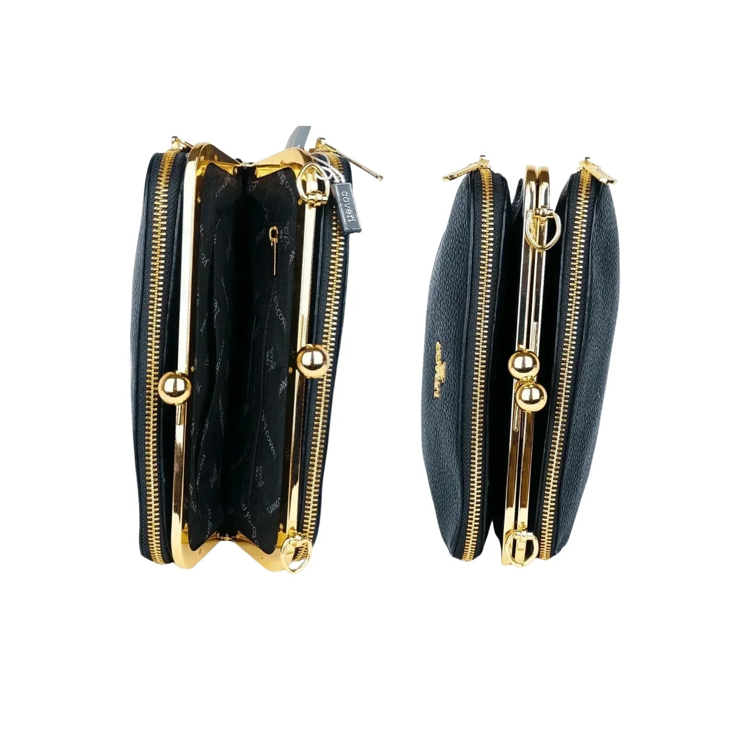 Pochette a tracolla in pelle versatile MS-8189 - portafoglio nero testurizzato