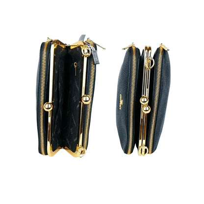 Pochette a tracolla in pelle versatile MS-8189 - portafoglio nero testurizzato