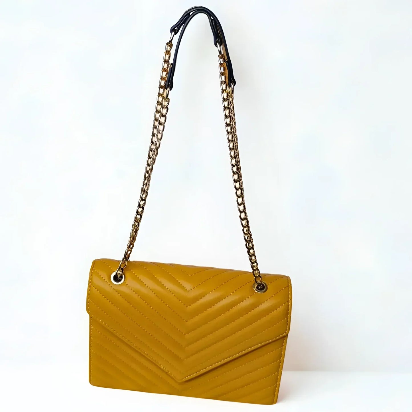 Pochette Giallo Senape Elegante con Tracolla a Catena - borsa tracolla trapuntata