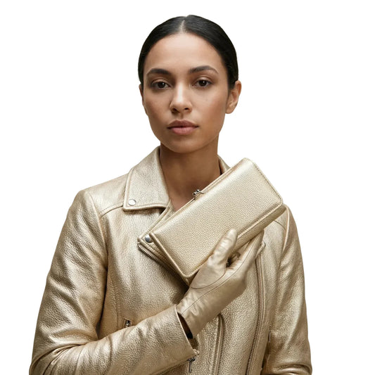 Portafoglio da Donna in Pelle con Multipli Scomparti per Carte - portafoglio pelle testurizzata