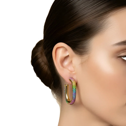 Rainbow Crystal U-Hoop Earring – Gold Statement Piece - Stile Donna Bags