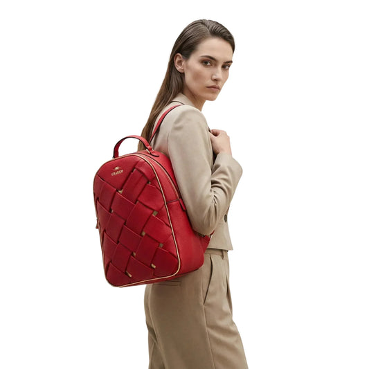 Red Faux Leather Backpack MS-4567 - Stile Donna Bags