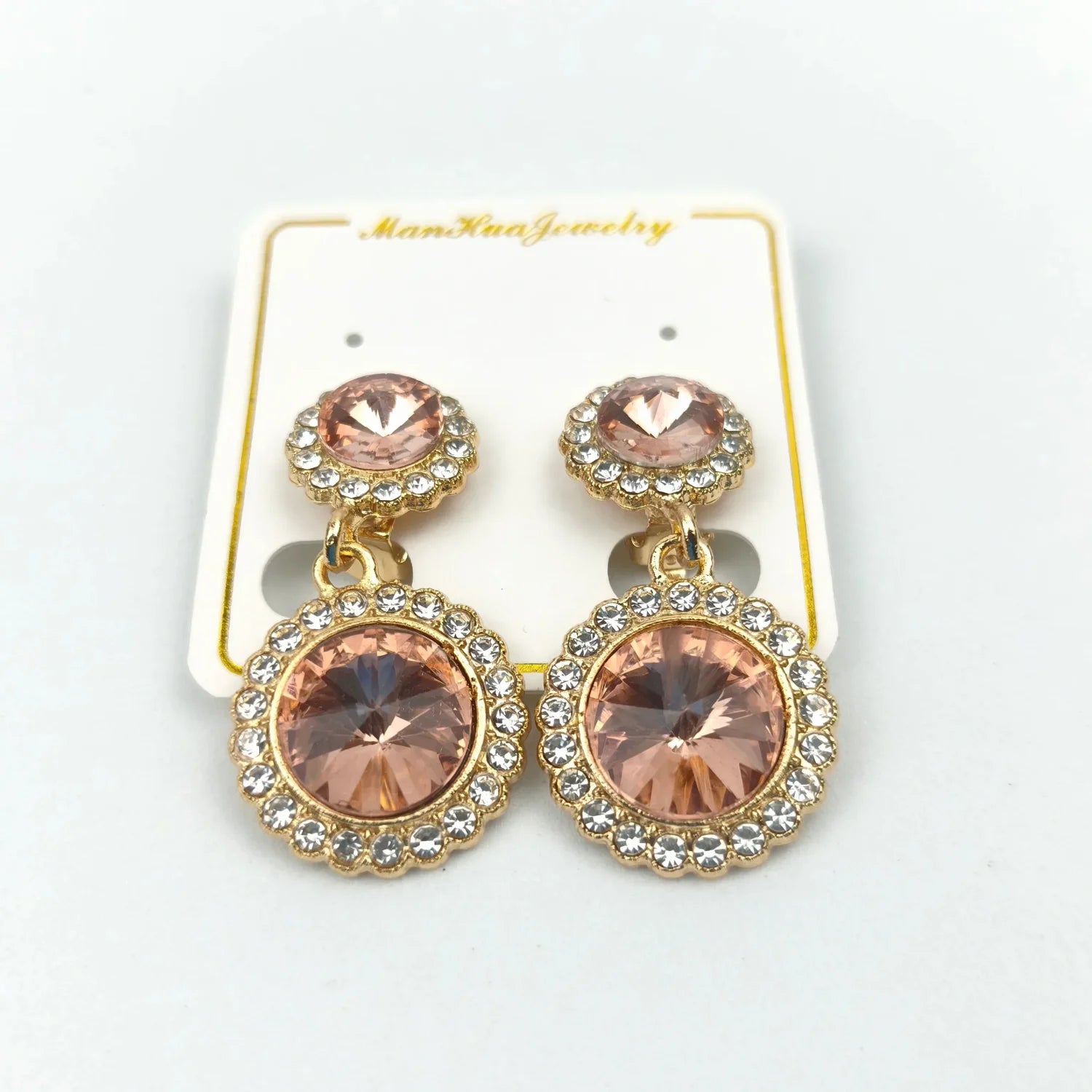 Round Drop earrings gold-tone crystals set - Stile Donna Bags