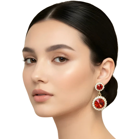 Round Drop earrings gold-tone crystals set - Stile Donna Bags