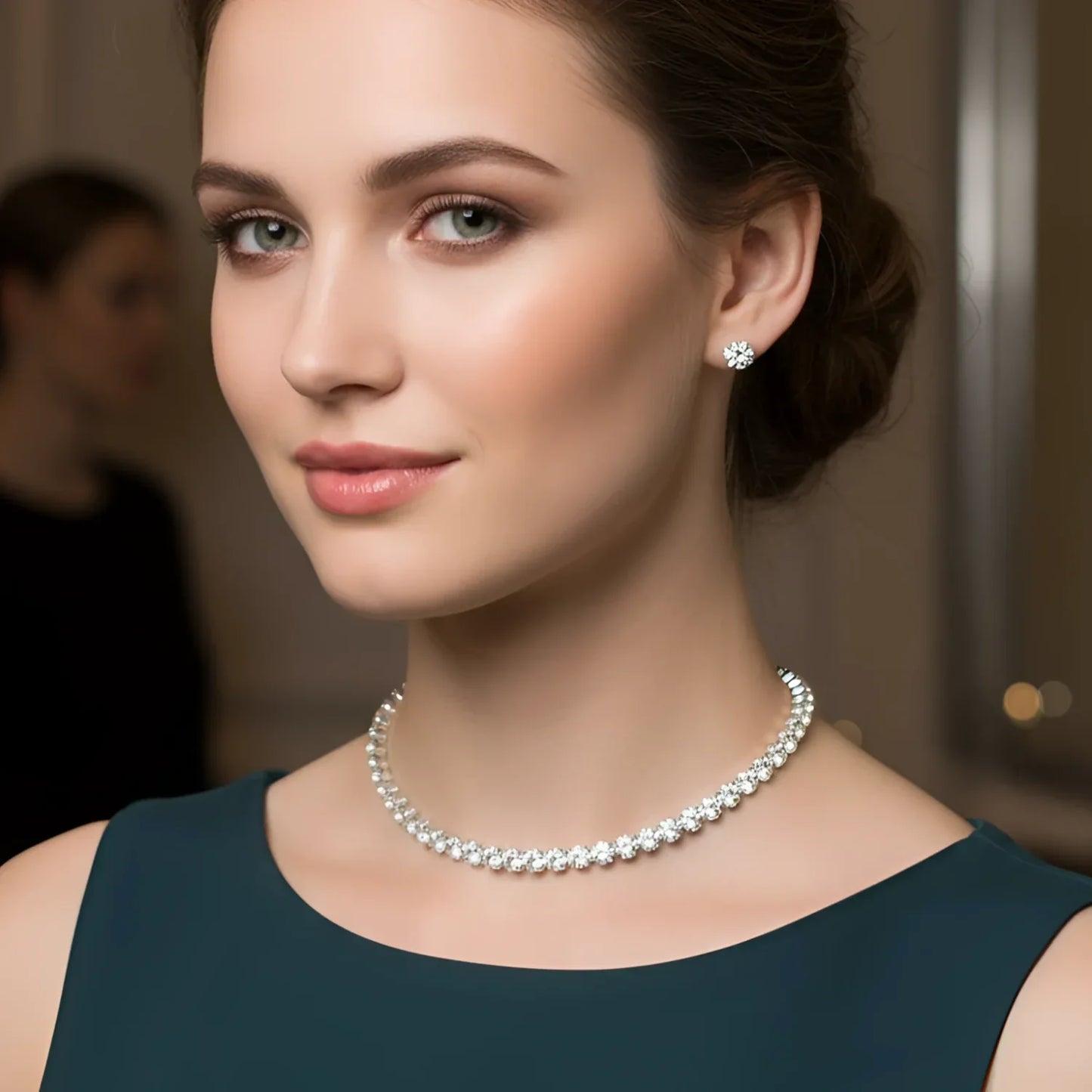 Set Collana Tennis in Oro e Orecchini a Lobo - scintillante collana tennis