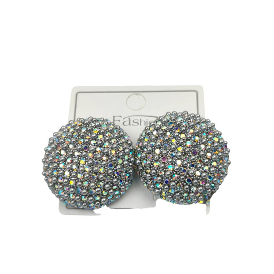 Silver Rhinestone Dome Stud Earrings – Sparkly Statement Jewelry - Stile Donna Bags