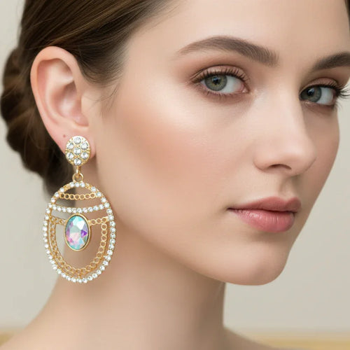 Iridescent Rhinestone Gold-Tone Dangle Earrings - Stile Donna Bags