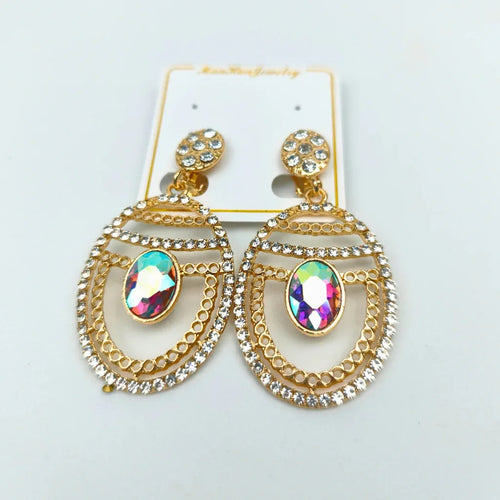 Iridescent Rhinestone Gold-Tone Dangle Earrings - Stile Donna Bags