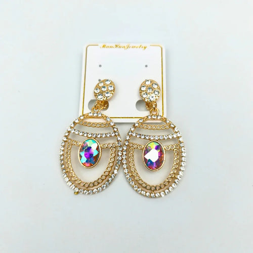 Iridescent Rhinestone Gold-Tone Dangle Earrings - Stile Donna Bags