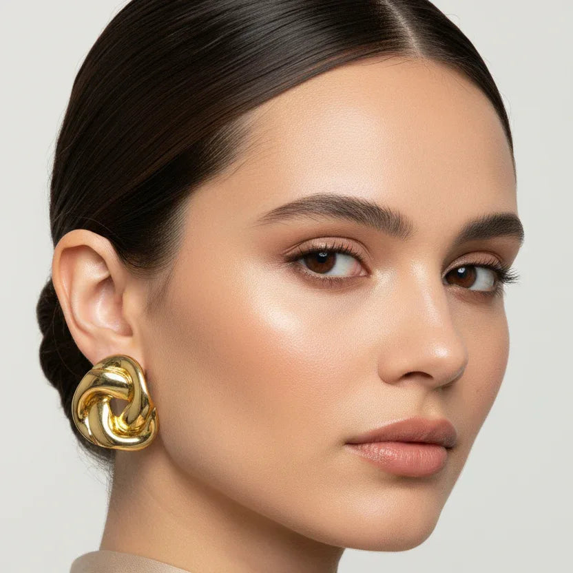 Gold-tone stainless steel chunky knot stud earrings - Stile Donna Bags