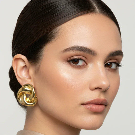 Gold-tone stainless steel chunky knot stud earrings - Stile Donna Bags