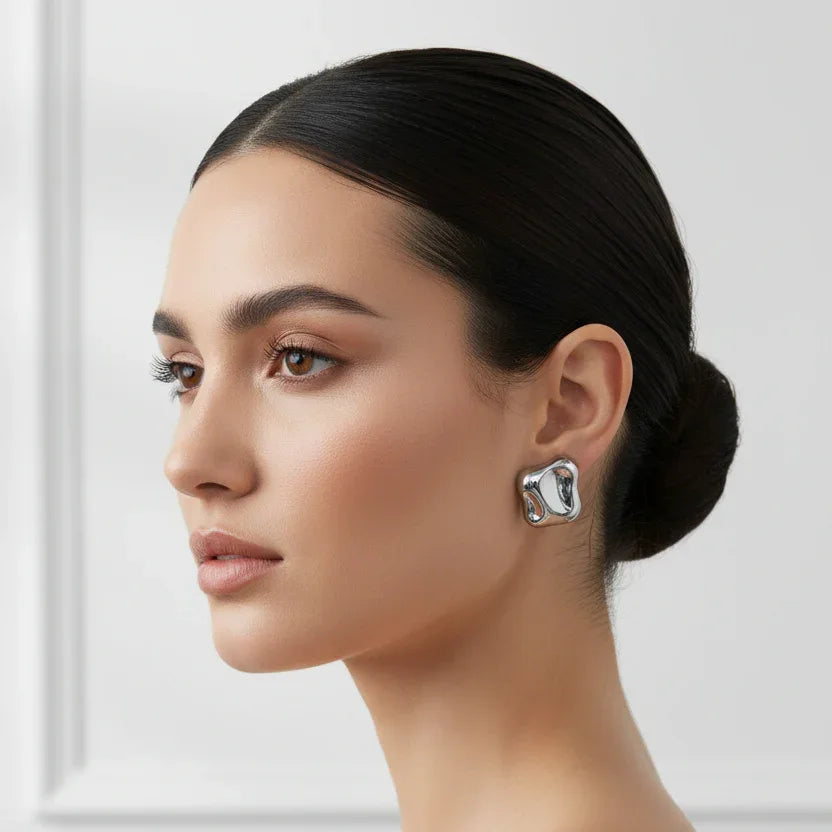 Fluid wave studs earrings silver-tone - Stile Donna Bags