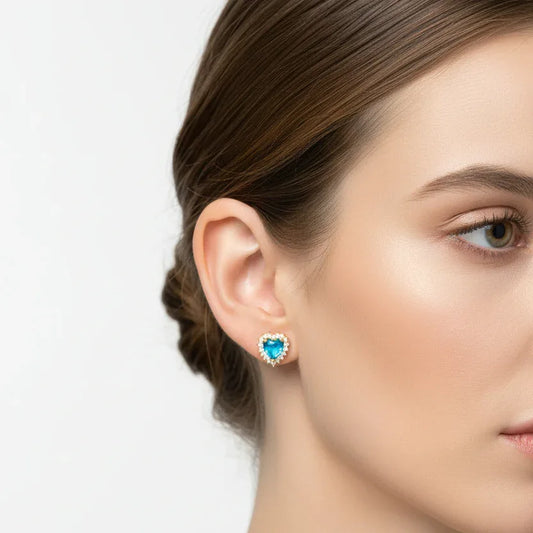 Azure Heart Halo Studs Earrings - Stile Donna Bags