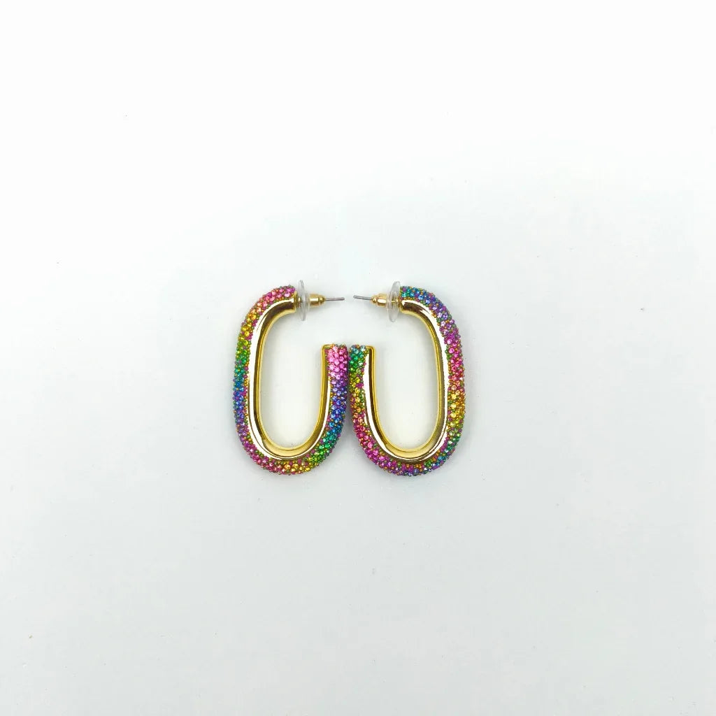 Rainbow Crystal U-Hoop Earring – Gold Statement Piece - Stile Donna Bags