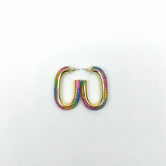 Rainbow Crystal U-Hoop Earring – Gold Statement Piece - Stile Donna Bags