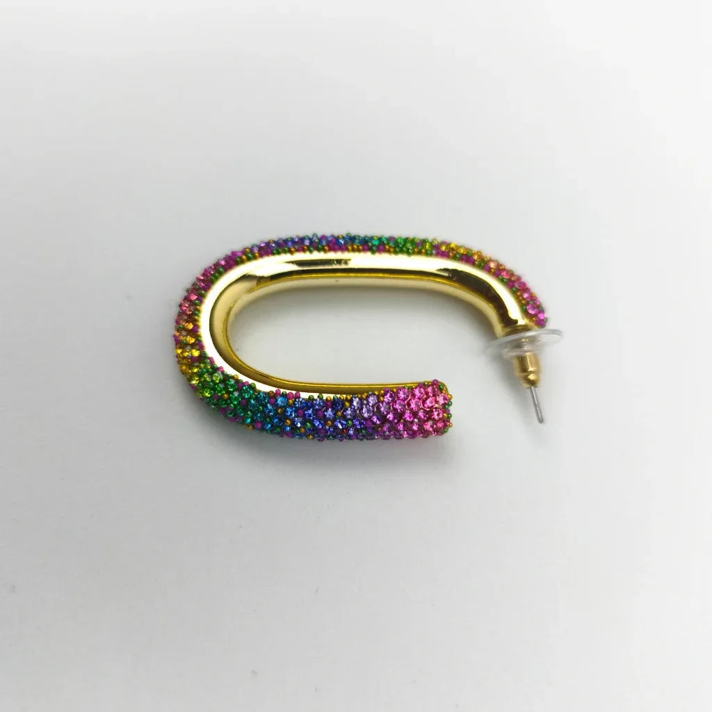 Rainbow Crystal U-Hoop Earring – Gold Statement Piece - Stile Donna Bags