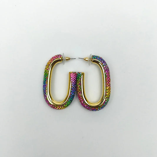 Rainbow Crystal U-Hoop Earring – Gold Statement Piece - Stile Donna Bags