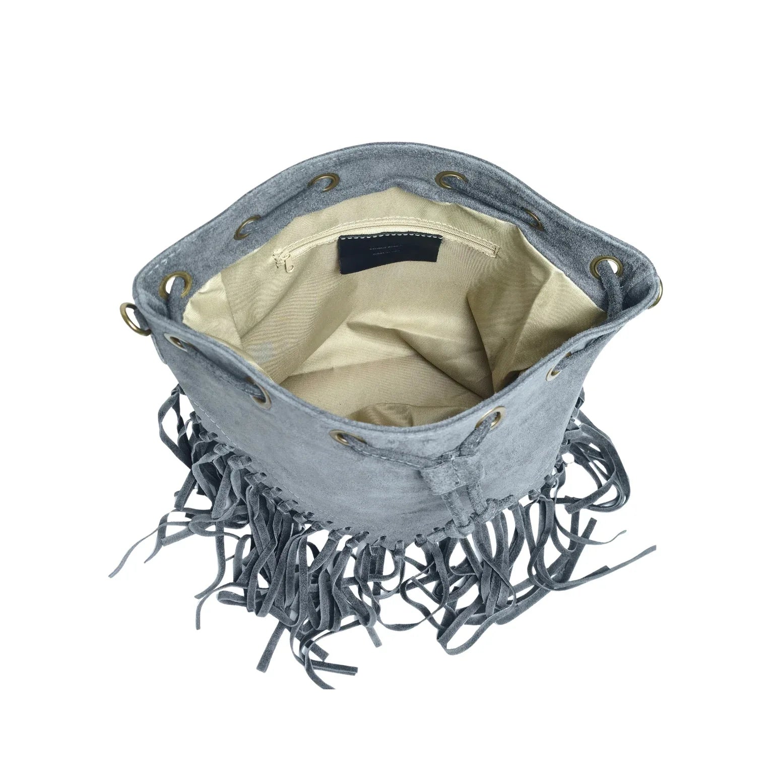 Fringe Suede Drawstring Bucket Bag – Grey - Stile Donna Bags