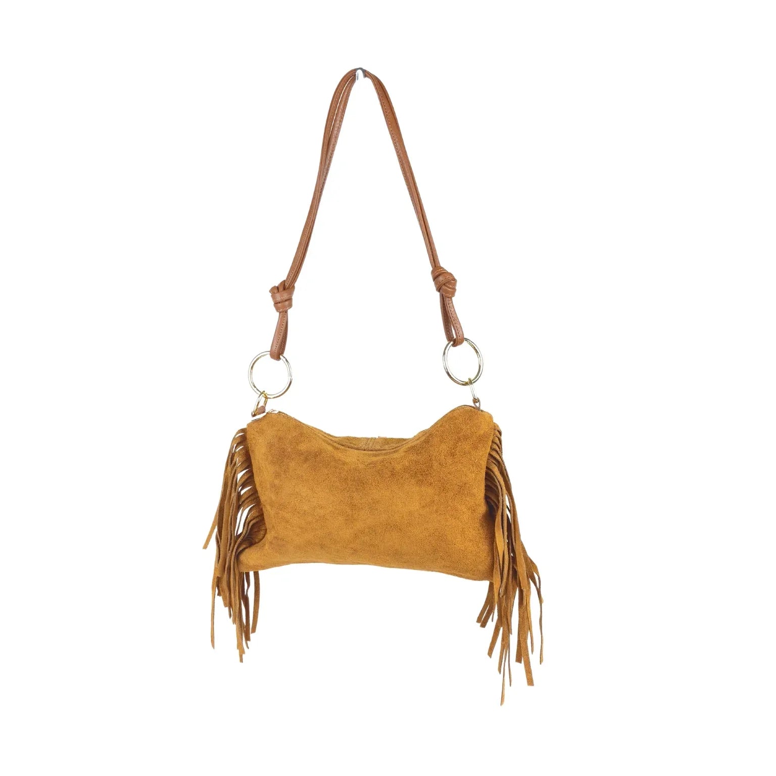 Boho Fringe Suede Shoulder Bag – Tan Brown - Stile Donna Bags
