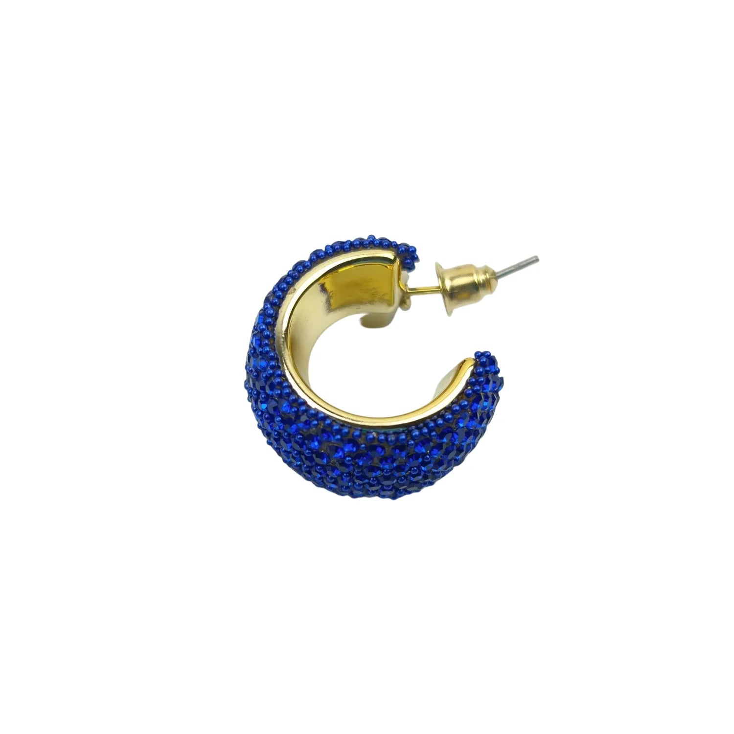 Thick Blue Pave Hoop Earrings with Gold Accent - Stile Donna Bags