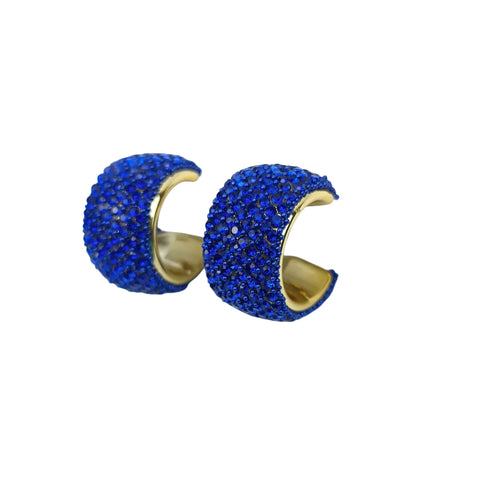 Thick Blue Pave Hoop Earrings with Gold Accent - Stile Donna Bags