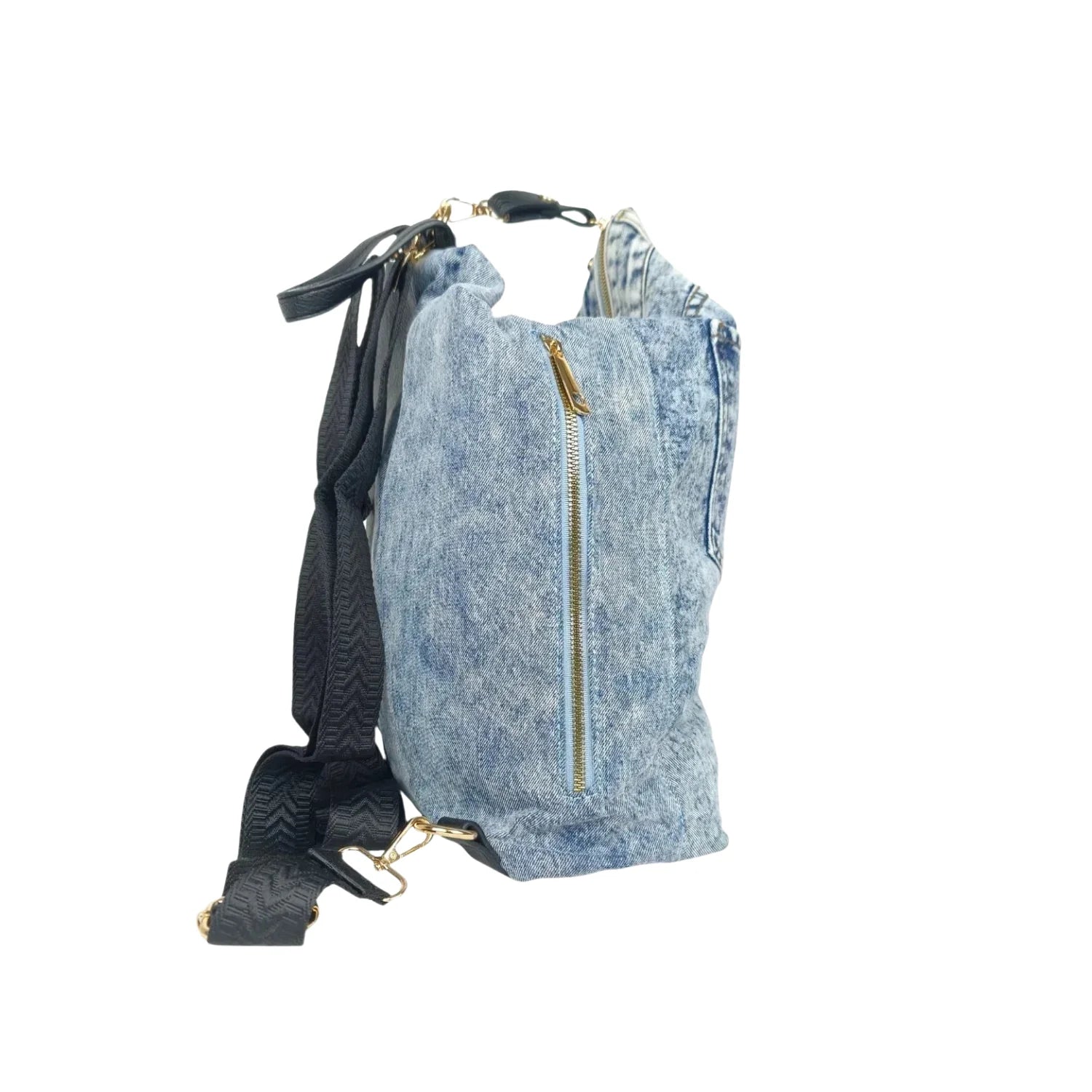 Upcycled Denim & Vegan Leather Backpack | Urban Graffiti Streetwear Bag - Stile Donna Bags