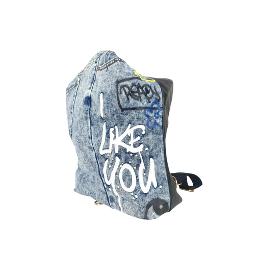 Upcycled Denim & Vegan Leather Backpack | Urban Graffiti Streetwear Bag - Stile Donna Bags