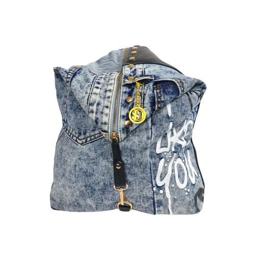 Upcycled Denim & Vegan Leather Backpack | Urban Graffiti Streetwear Bag - denim backpack faded