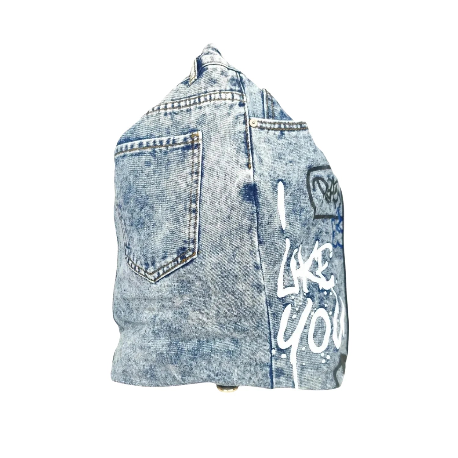 Upcycled Denim & Vegan Leather Backpack | Urban Graffiti Streetwear Bag - Stile Donna Bags