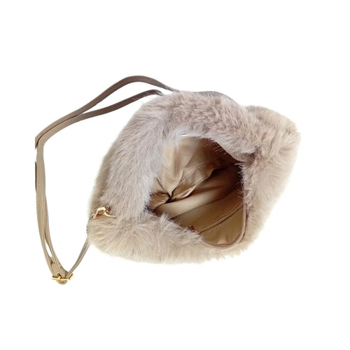 Vanilla faux-fur mini hobo handbag MS-2167 - Stile Donna Bags