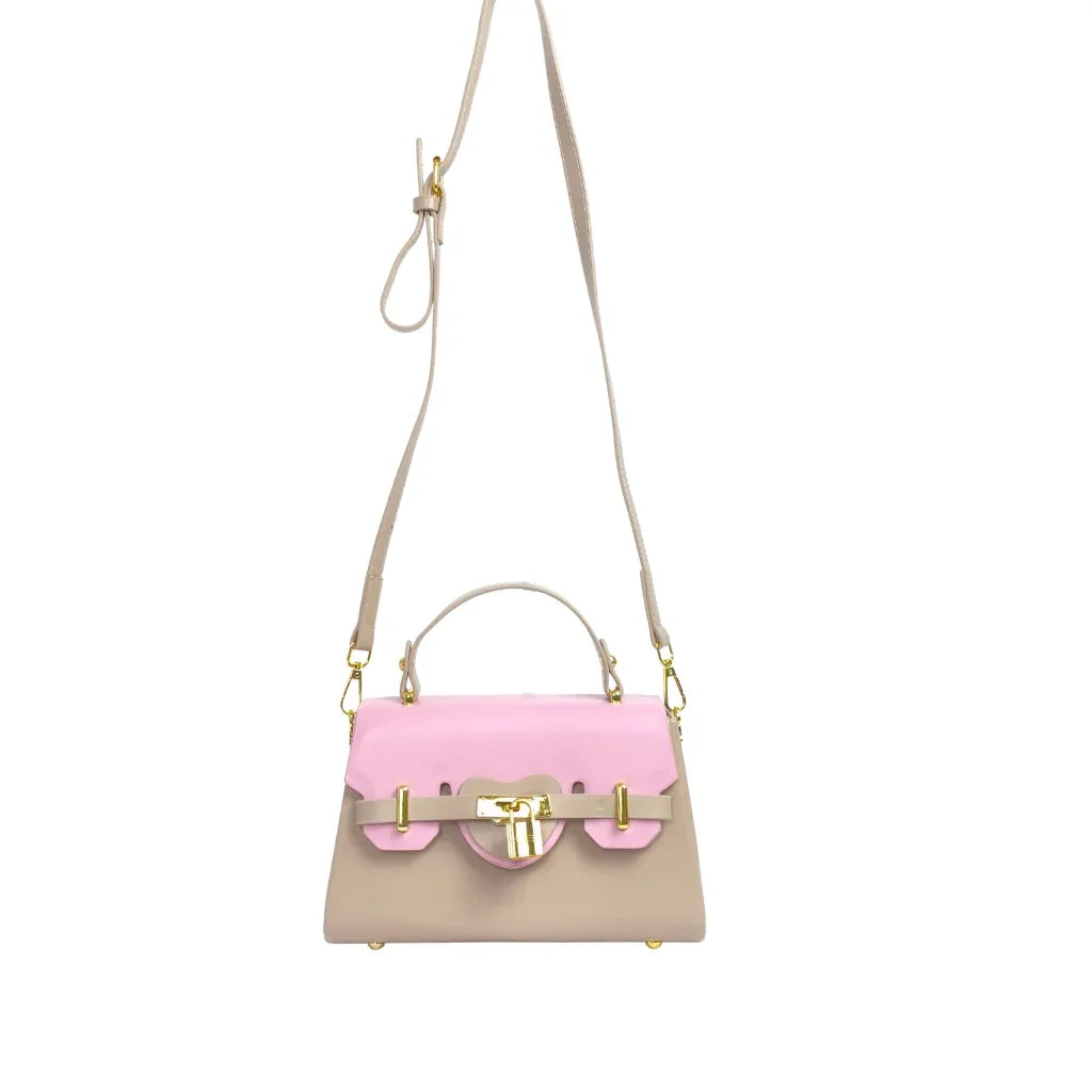 Mini Crossbody Bag with Top Handle and Gold Lock - Stile Donna Bags