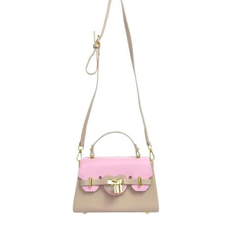 Mini Crossbody Bag with Top Handle and Gold Lock - Stile Donna Bags