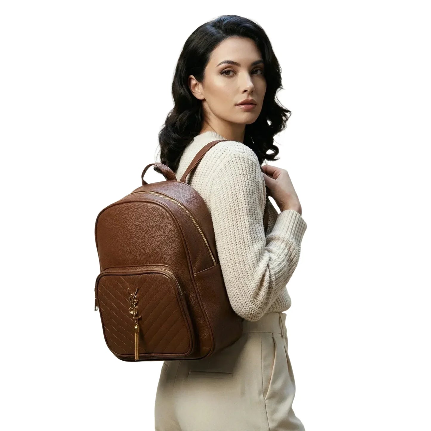 Zaino Elegante in Pelle Marrone YSL - zaino pelle marrone