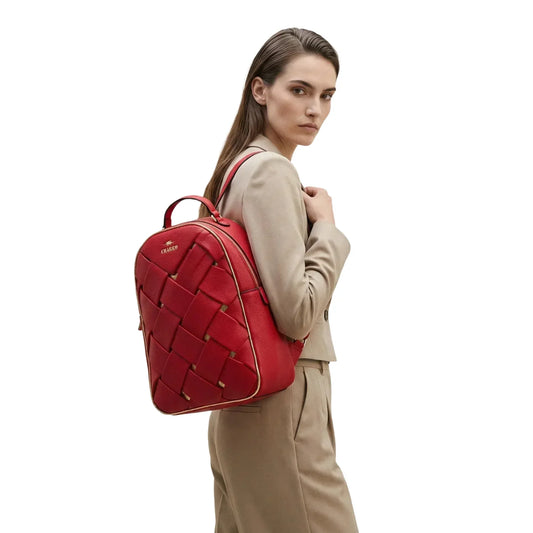 Zaino in Pelle Intrecciata Rossa MS-4567 - zaino pelle intrecciata
