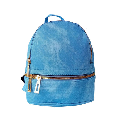 Zaino Mini in Denim Blu con Zip Oro - zaino denim blu